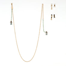 Load image into Gallery viewer, Tokio: necklace and glasses chain with blue beads and kokeshi
