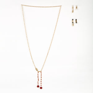 Lisbon: gold necklace and glasses chain with ruby root stones