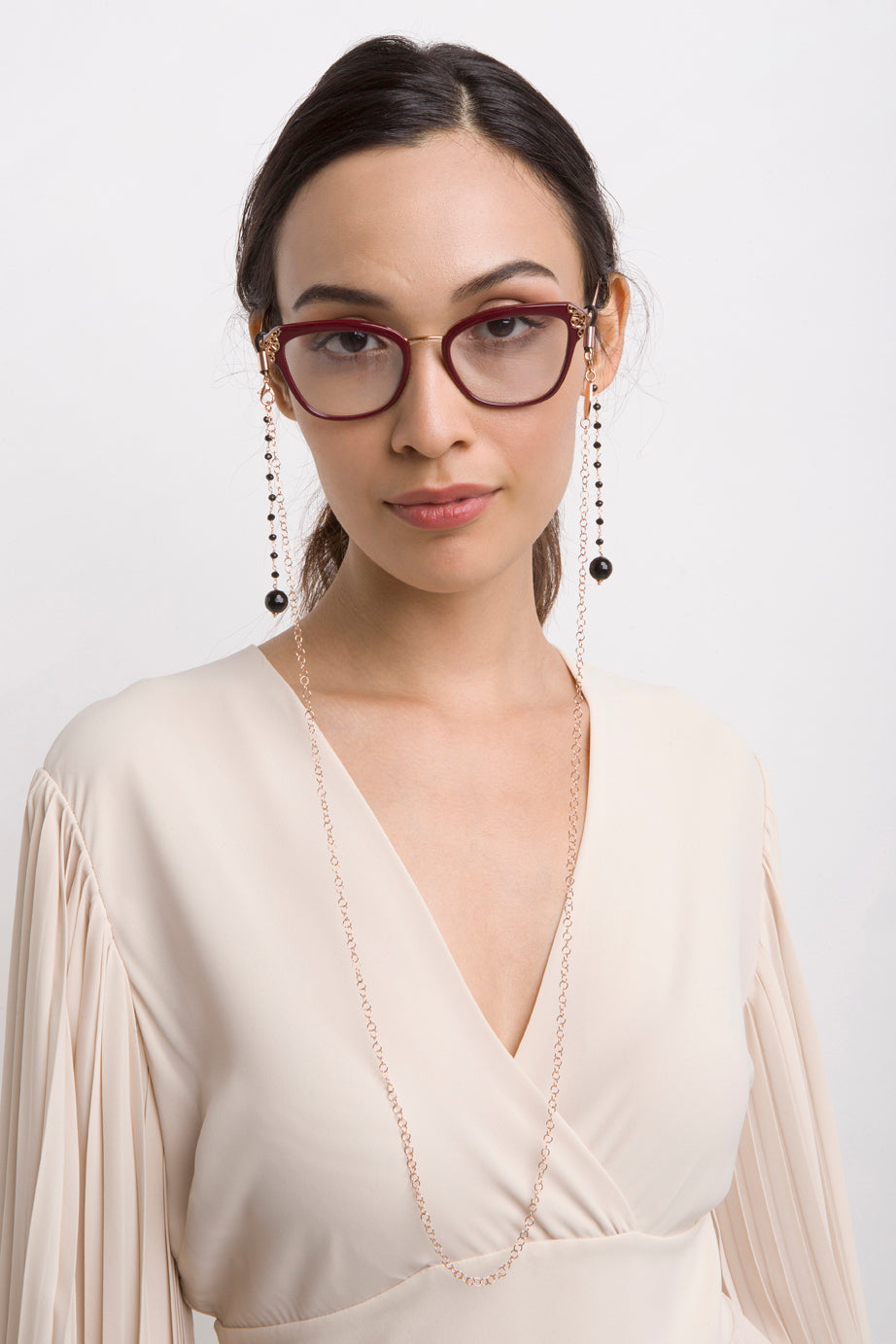 Palermo: necklace and glasses chain in 18K rose gold and black onix